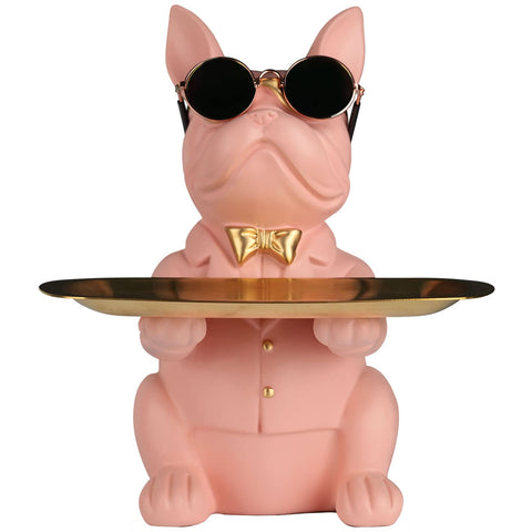 Modern Decor Resin Bulldog Tray Statue Piggy Bank Tray Storage Entrance Key Holder Candy Jewelry Earrings Tray Suitable for Home Decor Modern Art Dining Table Decor Office Small Object Tray