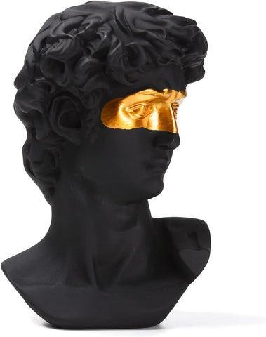 BRABUD Greek Mask David Man Bust Statue Resin Black Gold Classic Roman Sculpture Modern Art Home Office Study Room Bookshelf Decor Collectible Gift TQGJBS333