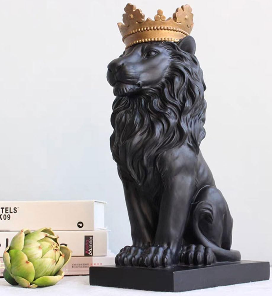 CUZOKOLA 15" Black Lion Statue Decoration-Nordic Lion King Figurines with Crown Sculpture Home Office Decor Best Gifts for Man