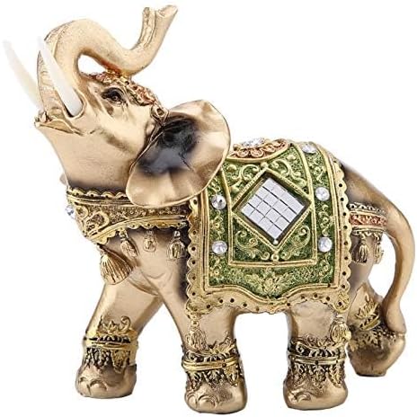 Feng Shui Elephant Statue Sculpture,5.5''H Green Thai Elephant Sculpture with Trunk Facing Upwards Wealth Lucky Figurine Feng Shui Wealth Figurine for Office Home Decor(Green L)