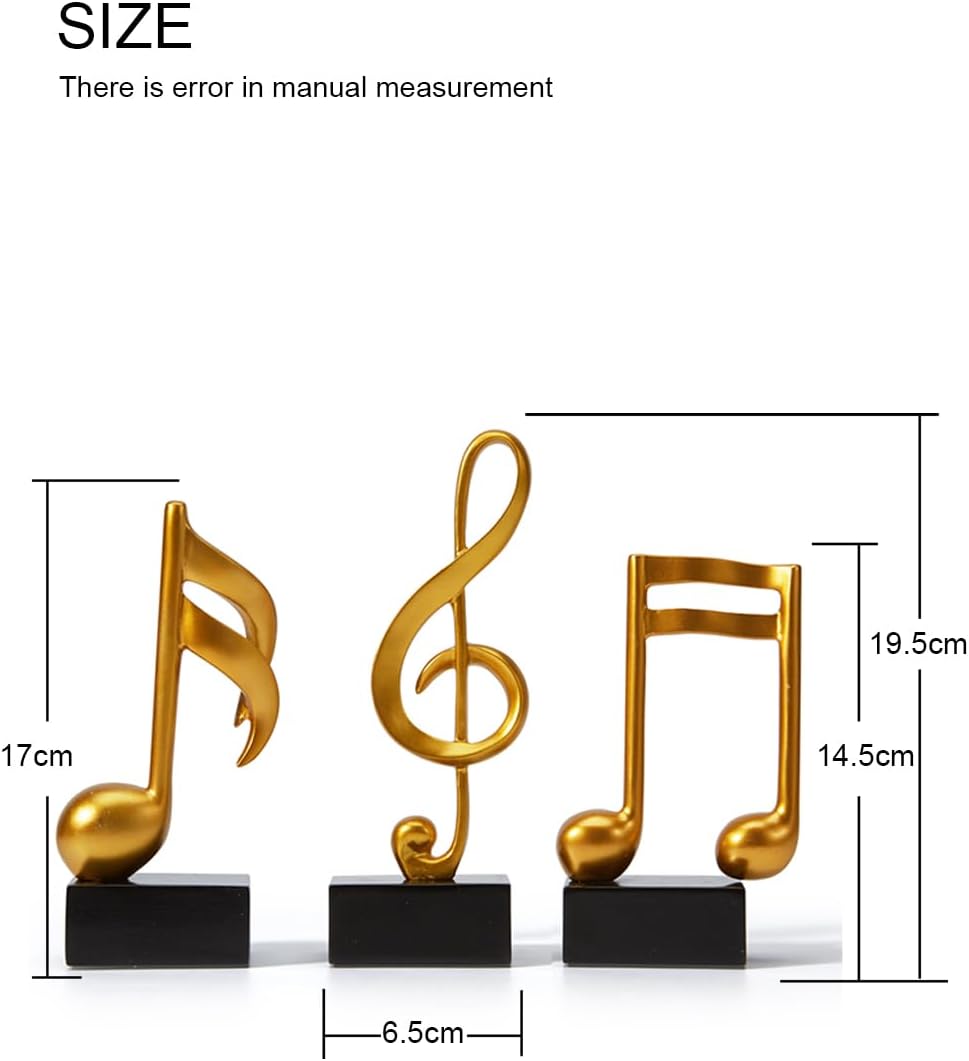 HAUCOZE 3pcs Music Note Decor Musical Decoration Gifts Table Centerpiece Sculpture Piano Statue Gold 7.5 inch