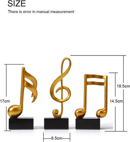 HAUCOZE 3pcs Music Note Decor Musical Decoration Gifts Table Centerpiece Sculpture Piano Statue Gold 7.5 inch