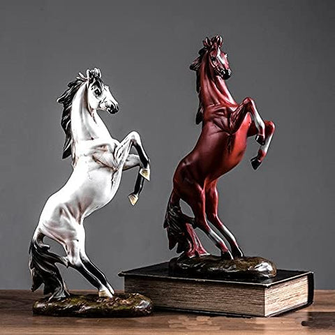 13.8''H Standing Horse Resin Statue, Horse Art Figurine Decorative Home & Office Decor Ornaments for Desk Bookshelf Wine Cabinet to Attract Luck and Wealth (Golden)