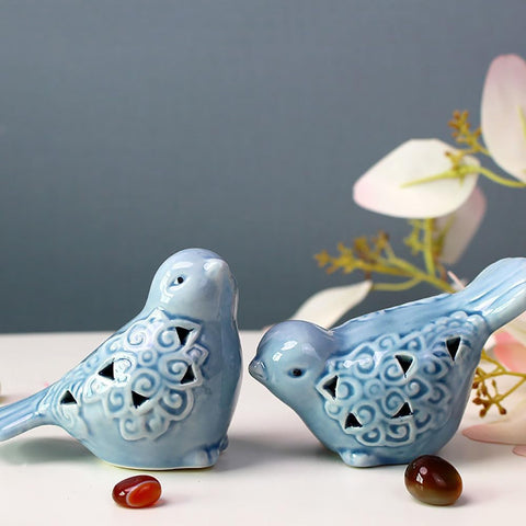 Small Animal Statues, Ceramic Bird Statues, Home Office Decor, Small Decor for Cabinet Shelves Entryway Bookcase TV Stand, Micro Landscape Accessories (Birds)