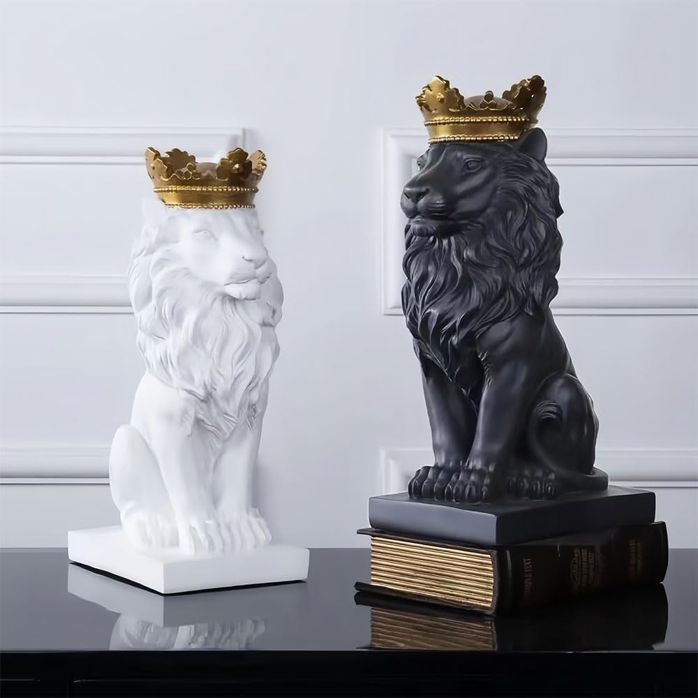 CUZOKOLA 15" Black Lion Statue Decoration-Nordic Lion King Figurines with Crown Sculpture Home Office Decor Best Gifts for Man