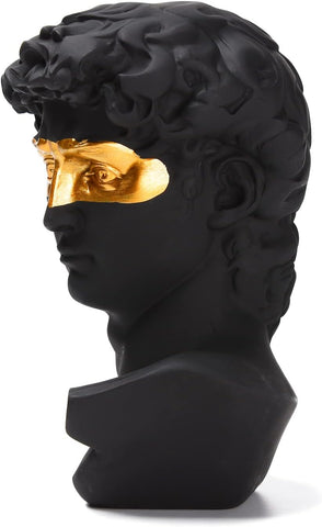 BRABUD Greek Mask David Man Bust Statue Resin Black Gold Classic Roman Sculpture Modern Art Home Office Study Room Bookshelf Decor Collectible Gift TQGJBS333