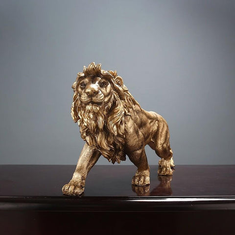 14 Inch Strong Lion Statue Figurine Sculpture Resin Collectible Gifts for Lion Lover Office Home Decor Desk Accessories Decoration Garden Figurines Outdoor Decor Gold