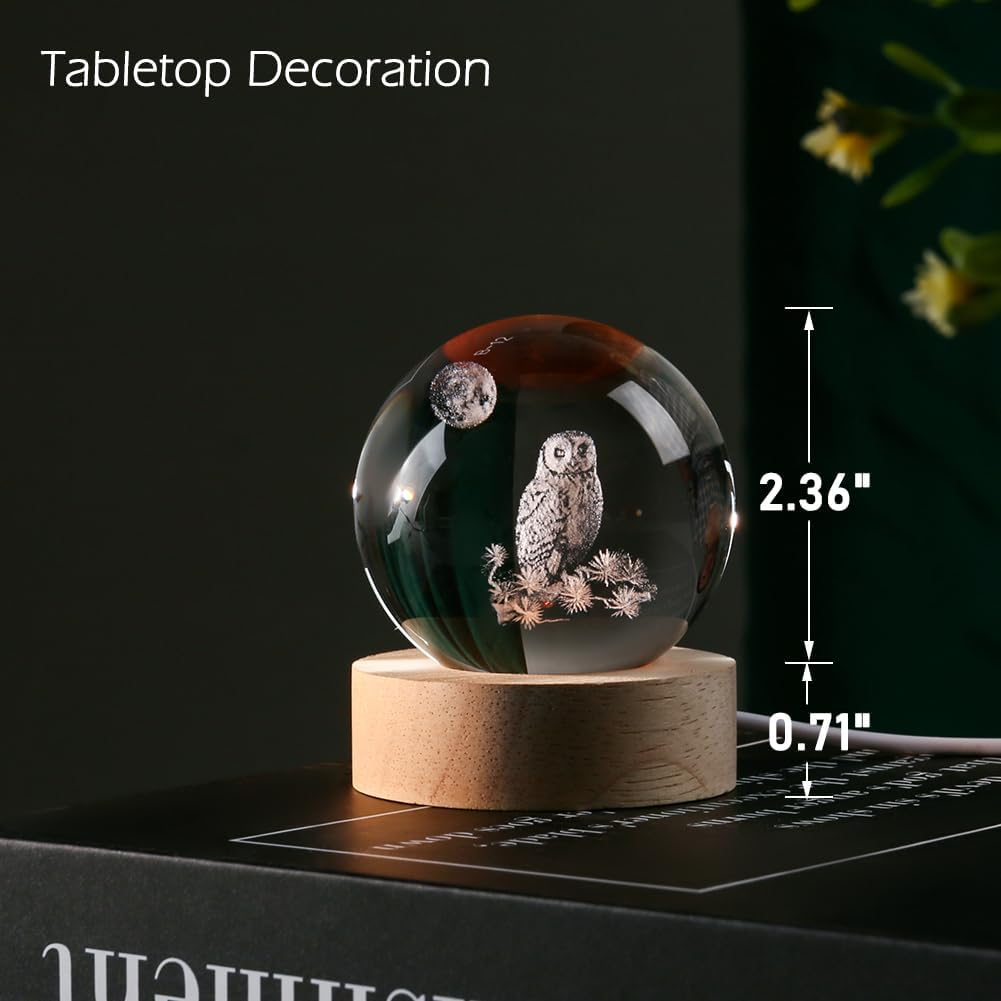 3D Cat Themed Gifts for Women Decor for Cat Lovers Cat Mom Crystal Ball Cat Related Sympathy Presents with Wooden Light Base