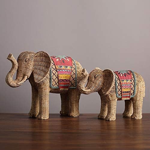 Resin feng Shui Elephant Statues-Decorative Weaving Style Elephant Family Statues -Mother and Child of Elephant Figurine Statue Sculpture Elephant Gifts for Women.(1 Pair) 500