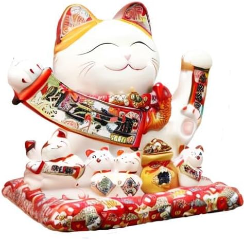 Lucky Statue Cat - Chinese Good Luck Cat with Waving Arm,Ceramic Fortune Cat Statue,Japanese Money Cat for Home, Office, and Store Decorations