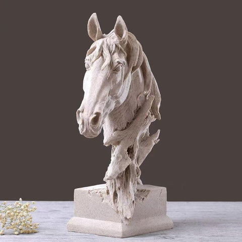 Creative Art Retro Horse Head Ornament,Resin Statue Ornaments,Abstract Style Sculptures,Living Room Dining Desk Decorations,Bookshelf Decorative Objects,Office Decor(11.8"/Sandstone)