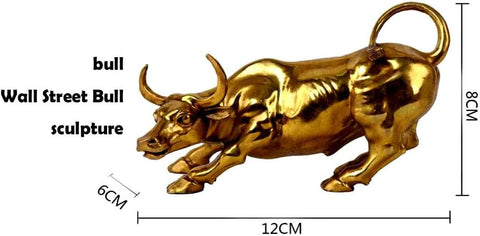 Feng Shui Fortune Brass W Street Bull Statue, Sculpture Home Decoration Golden Copper Bull Represents Good Luck of Career and Wealth