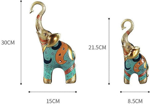 2pcs Elephant Resin Figurine, Hand Drawn Auspicious Elephant Statue , Wealth Lucky Figurine Home Decorative Sculpture Gift-The