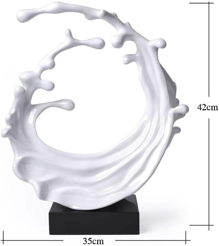 Abstract Sculpture Decor Modern Arts Sea Wave Figurine Table Centerpiece Statue Polyresin White 16.5 inch