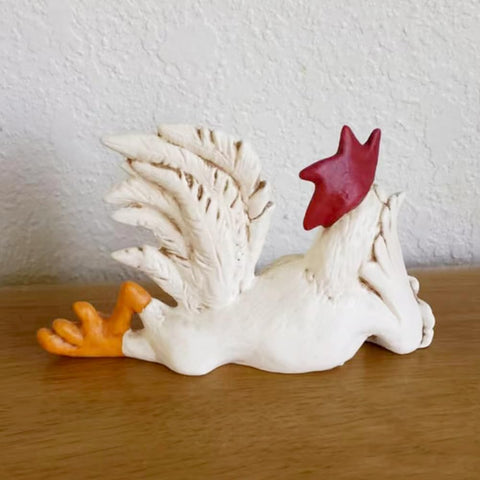 Lying Rooster Figurine with Enchanting Posture & Long Eyelashes Table Art Sculpture A Big Rooster Lying Down,Funny Winking Rooster Statue Farm Animal Table Ornament