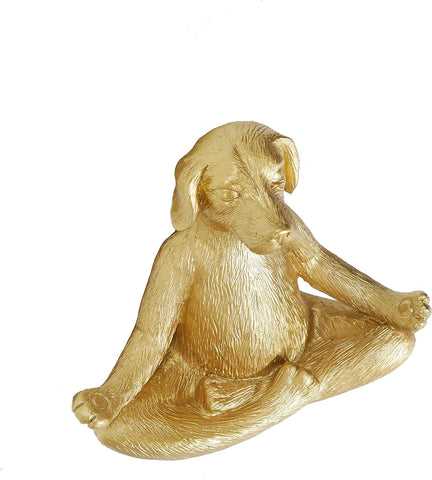 7" Yoga Meditation Dog Figurine - Gold Polyresin Decorative Statue for Home, Office, Patio, Garden, Indoor Decor, Yoga Studio, Yogi Gift Idea