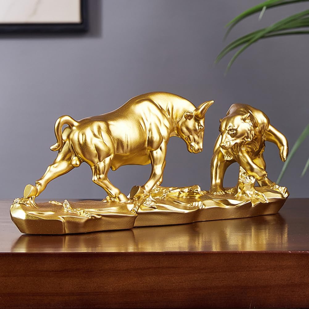 Bull and Bear Statue,Resin Abstract Tabletop Decor, Stock Market Decor,Gifts for Financial Investment Managers Investor.