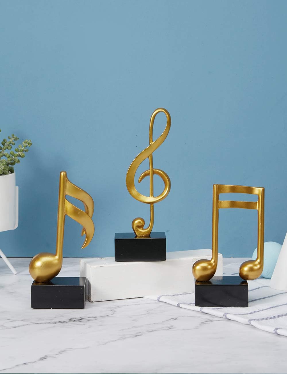 HAUCOZE 3pcs Music Note Decor Musical Decoration Gifts Table Centerpiece Sculpture Piano Statue Gold 7.5 inch