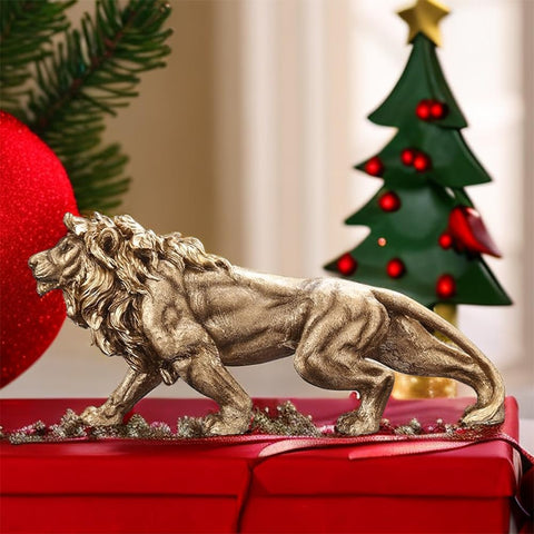 14 Inch Strong Lion Statue Figurine Sculpture Resin Collectible Gifts for Lion Lover Office Home Decor Desk Accessories Decoration Garden Figurines Outdoor Decor Gold