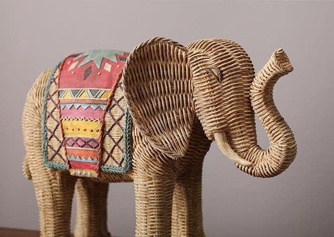 Resin feng Shui Elephant Statues-Decorative Weaving Style Elephant Family Statues -Mother and Child of Elephant Figurine Statue Sculpture Elephant Gifts for Women.(1 Pair)