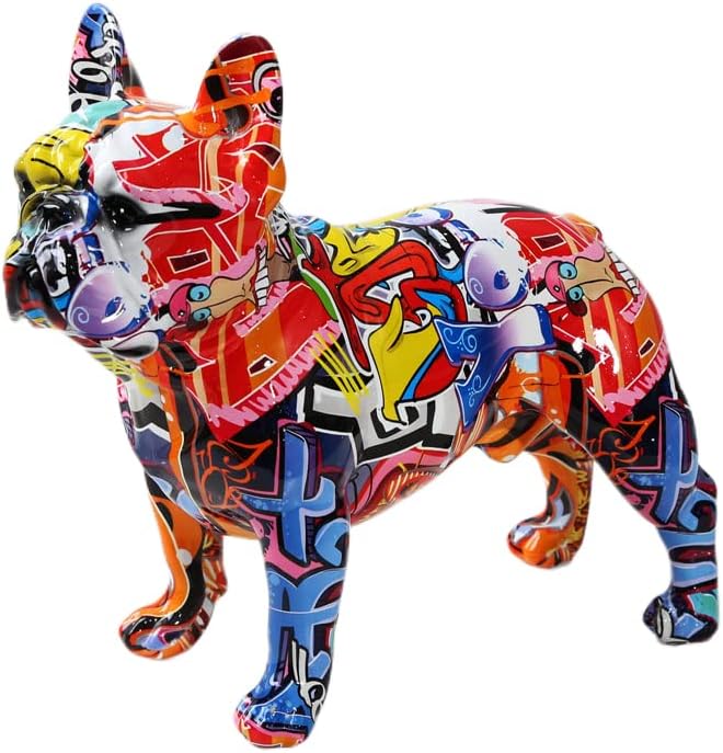 Creativity Modern Colorful French Bulldog Statue Wholesale Graffiti Office Ornaments Printing Resin Dog Home Decor Crafts (FA,25.5x13x24.5CM)