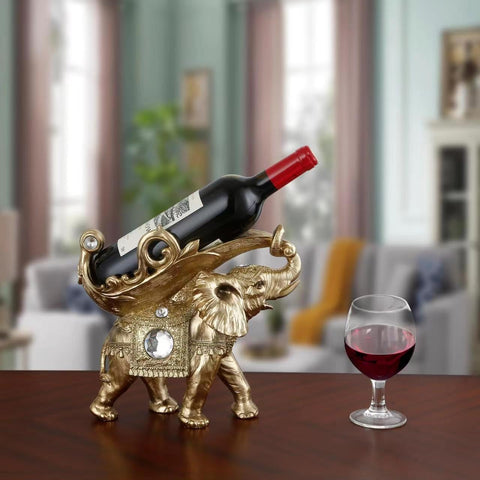 Lucky Wealth Thai Elephant Wine Rack Bottle Holder, Wine Rest Figurine Statue, Feng Shui Home Decor on Tabletops and Counters, Wine Lovers Anniversary Housewarming Unique Gifts for Her