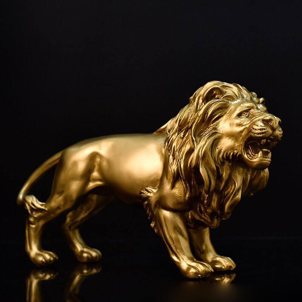 10 Inch Lion Statue Figurine Sculpture Resin Collectible Gifts for Lion Lover Office Home Decor Desk Accessories Decoration Garden Figurines Outdoor Decor Gold