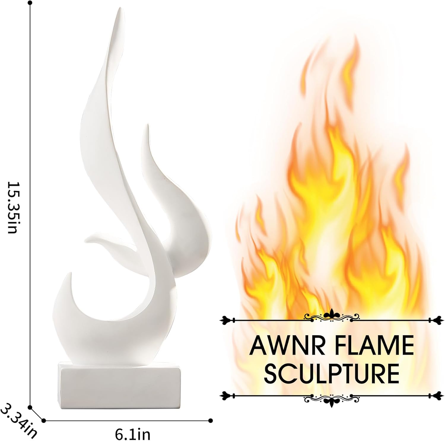 AWNR White Flame Abstract Sculpture Resin Art Statue Modern Home Decor for Living Room TV Stand Office Shelf Accents Minimalist Figurines Centerpiece Table Decorations