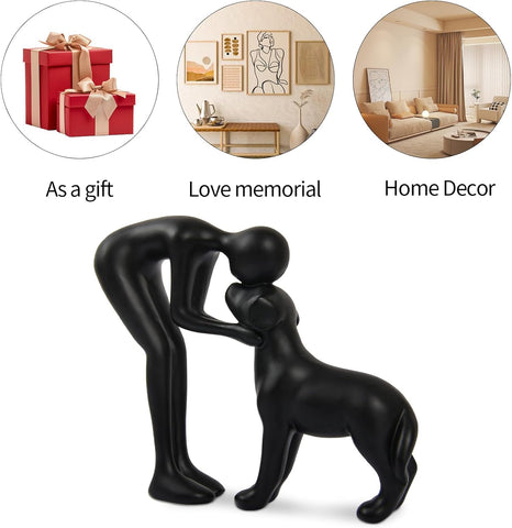 Dog Sculpture Home Decor Cute Man and Dog Statue Decoration for Office、Living Room、Bedroom、Home， Memory Gifts for Pet Lovers (Sandstone)