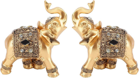 2pcs Elephant Statue,Feng Shui Lucky Elephant Figurine,Golden Elegant Elephant Sculpture Wealth Lucky Figurine,Small Resin Home Decoration Wealth Figurine Feng Shui Decor