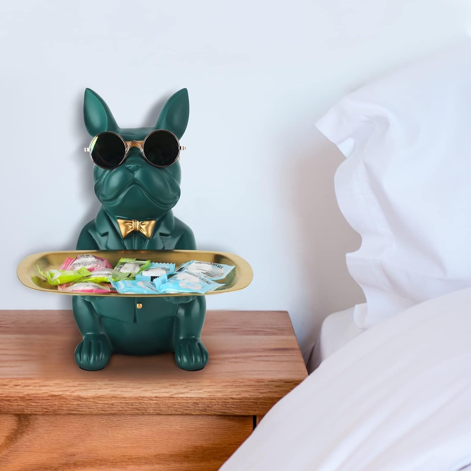 French Bulldog Gifts Key Holder Candy Dish Tray Home Decor Resin Butler Statue Key Bowl Entryway Table Frenchie Dog Sculpture Dining Table Decor Office Small Object Tray (Black)