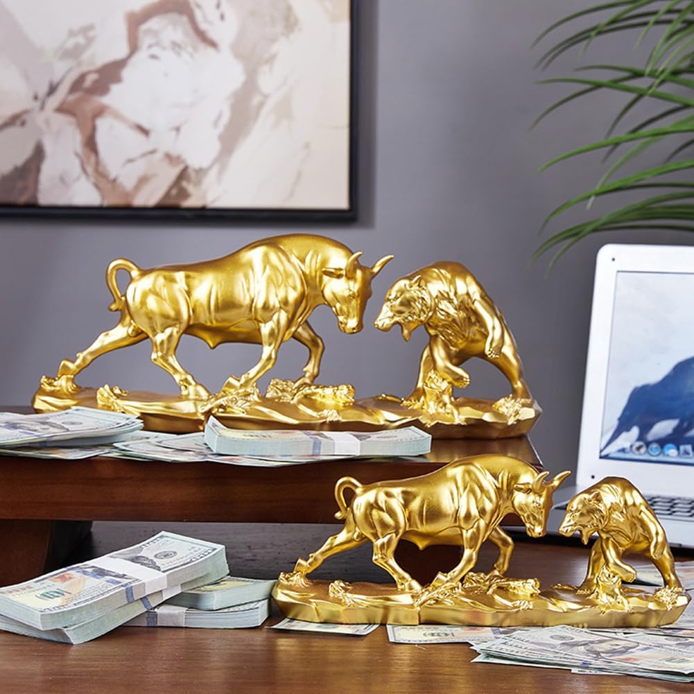 Bull and Bear Statue,Resin Abstract Tabletop Decor, Stock Market Decor,Gifts for Financial Investment Managers Investor.