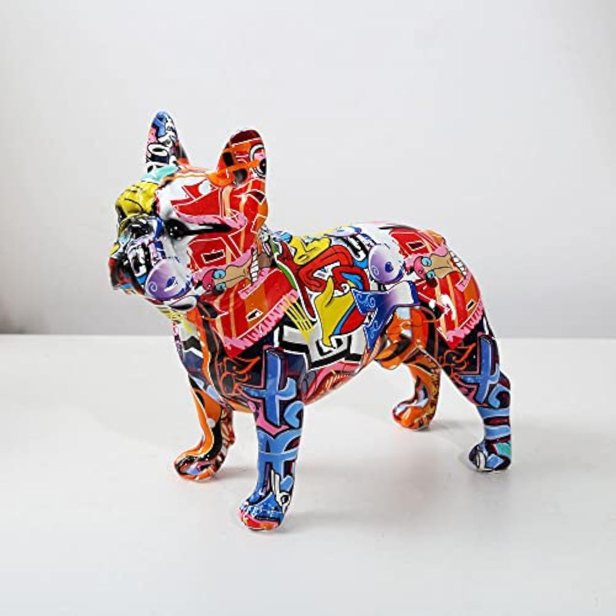 Creativity Modern Colorful French Bulldog Statue Wholesale Graffiti Office Ornaments Printing Resin Dog Home Decor Crafts (FA,25.5x13x24.5CM)