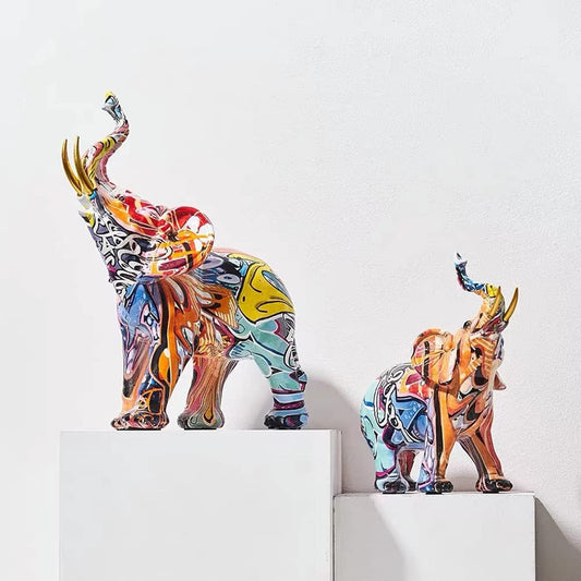 Colorful Art Elephant Statue Sculpture Figurine Collectible Gift Idea Home Decor Desktop Decoration (Large) 1200