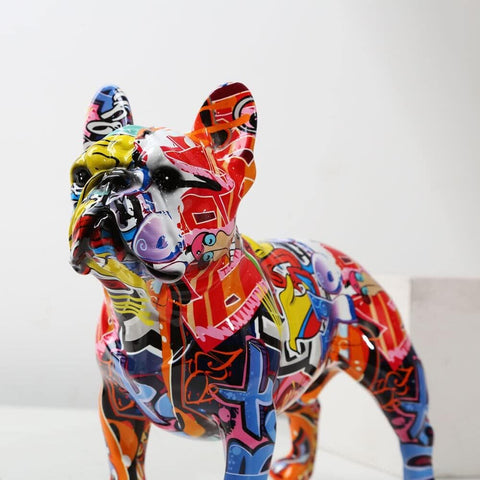 Creativity Modern Colorful French Bulldog Statue Wholesale Graffiti Office Ornaments Printing Resin Dog Home Decor Crafts (FA,25.5x13x24.5CM)