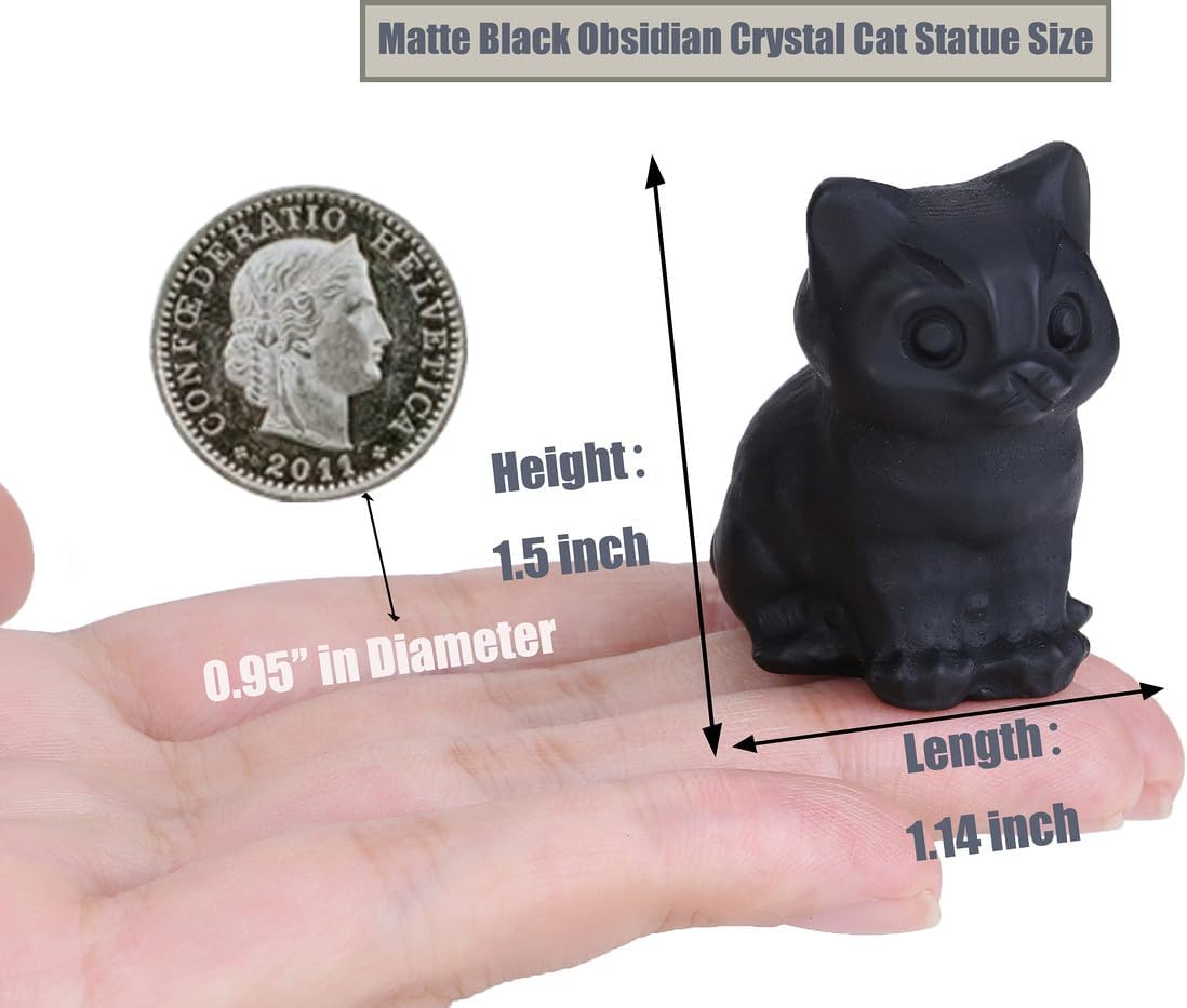 Cat Decor Black Obsidian Cat Crystal Figurines Crystals Gifts for Cat Lovers Men Women Lucky Cute Cat Statue for Room Desk Decor 1PC