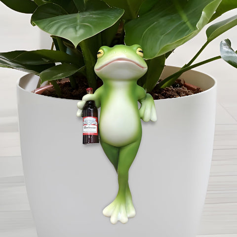 Cute Frog Figurines Statue,Funny Resin Frog Sculpture Decor for Home Office Desk Tabletop Bathroom,Ideas for Pot Flower(Green 5175)