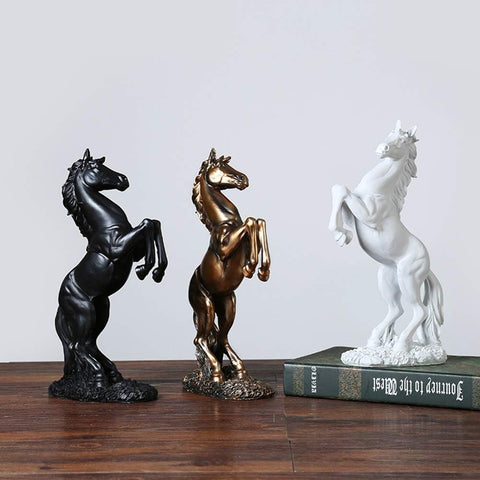 12 inch Standing Horse Resin Statue for Home Decor Animal Ornament Sculpture Rearing Horse Art Figurine Decorative Sculpture - Bronze