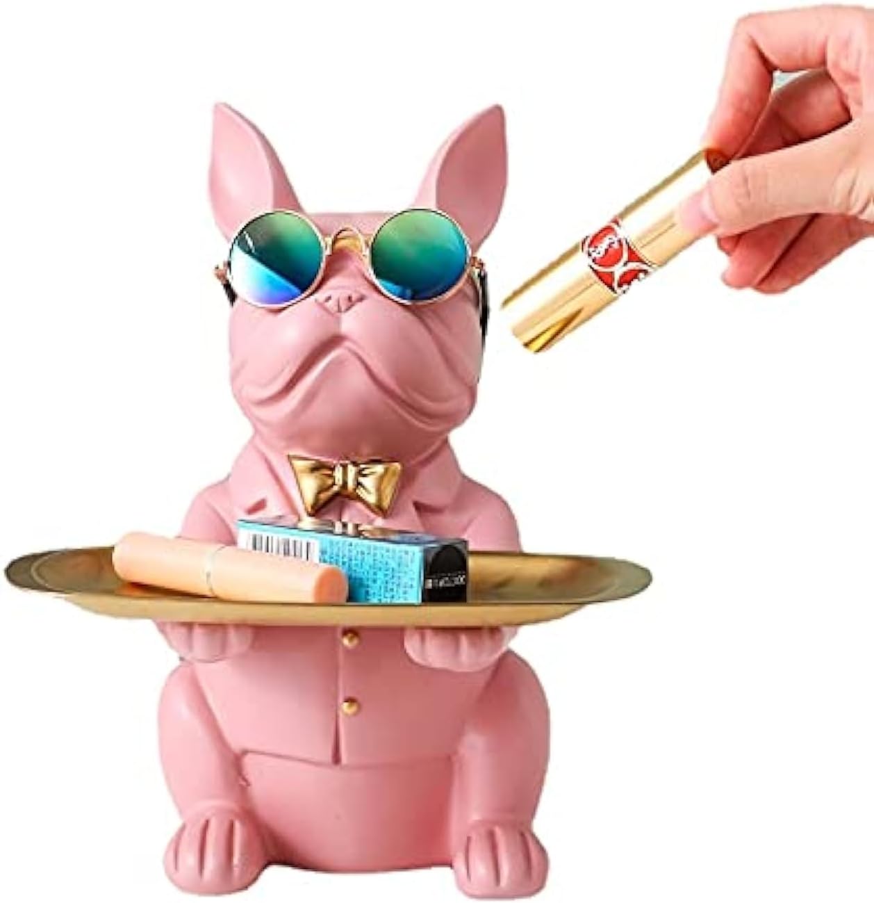 French Bulldog Gifts Key Holder Candy Dish Tray Home Decor Resin Butler Statue Key Bowl Entryway Table Frenchie Dog Sculpture Dining Table Decor Office Small Object Tray (Black)