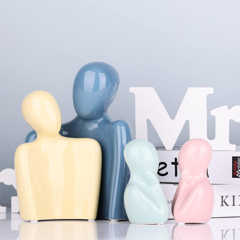 Family of 4 Figurines- Modern Abstract Figure Home Art Decon Sculpture,Ceramic Family Sculpture of 4, Memorial Gift for Parents, Suitable for Shelf, Bookself, TV Stand Decor