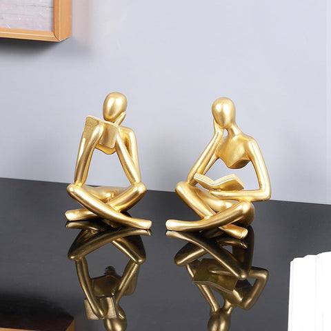 Gold Reading Women Statue, Thinker Sculptures, Abstract Art Ornament, Modern Aesthetic Figurine Decoration, Suitable for Home Living Room Bedroom Office Shelf Table Desk Bookshelf Decor