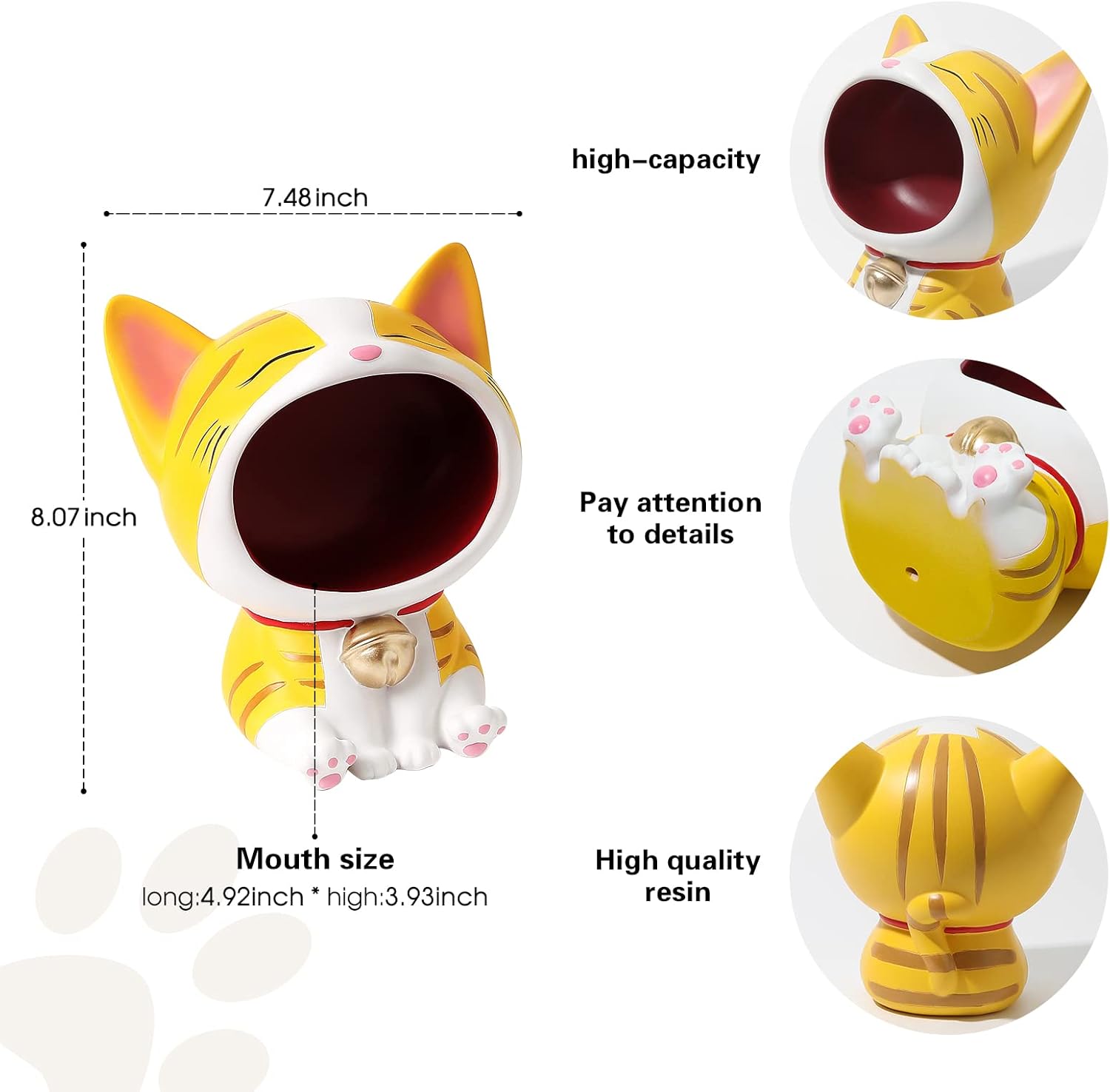 Cute Cat Statue Laughing Cat Figurines for Candy Dish, Key Bowl Holder, Desk of Work, Office Accessories Storage, Home Decor Art Sculpture Gag Gift for Cat Lover, Housewarming Gift (Yellow)