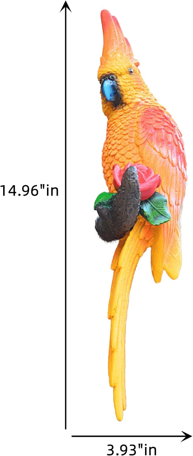 Teaeeno Real Resin Wall Bird Statue Decor,Real Parrot Sculpture Home Decor,Outdoor Indoor Figurine Ornaments-Garden Tree Sculpture,Resin Animal Statue for Garden, Terrace, Lawn, Yard