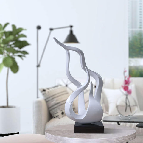 Abstract Sculpture Decor Modern Arts Flame Figurine Table Centerpiece Statue Polyresin White 16.5 inch