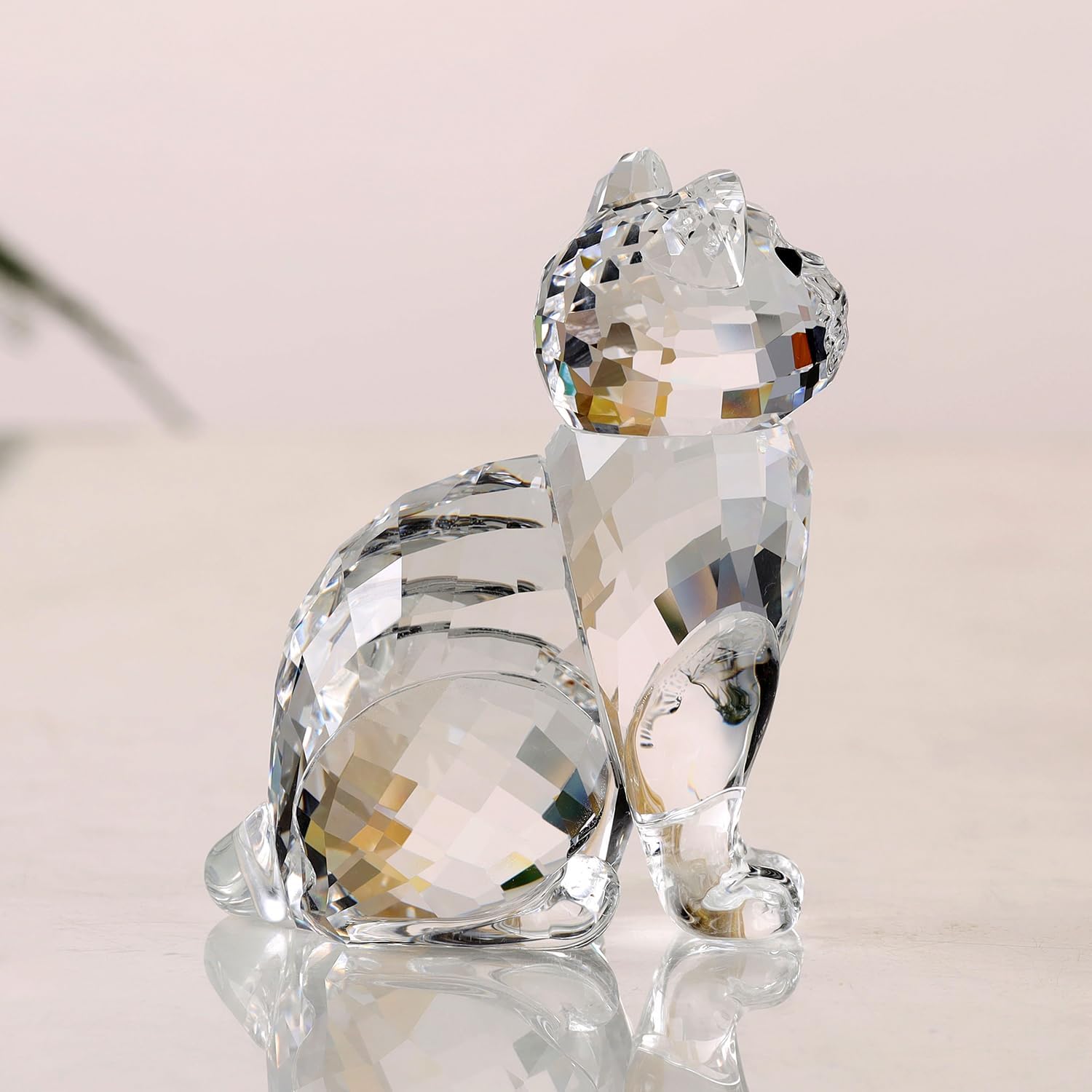 Crystal Cat Realistic Animal Kitten Art Figurine Collection Table top Ornament Statue Home Decor (White)