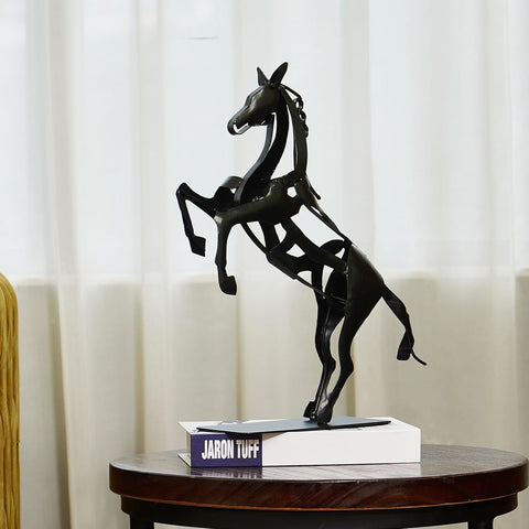 Standing Horse Statue - Hand Painted Metal Desktop Sculpture, Home & Office Animal Statue, Memorial Gift for Horse Lovers (Black)