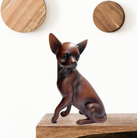 Wood Grain Dog Sculpture Gifts for Women, Wall Art Shelf Décor Accents Chihuahua Dog Statue, Handcrafted Collectible Animal Figurines for Home Office, Bookshelf, Desktop Décor-Woodgrain