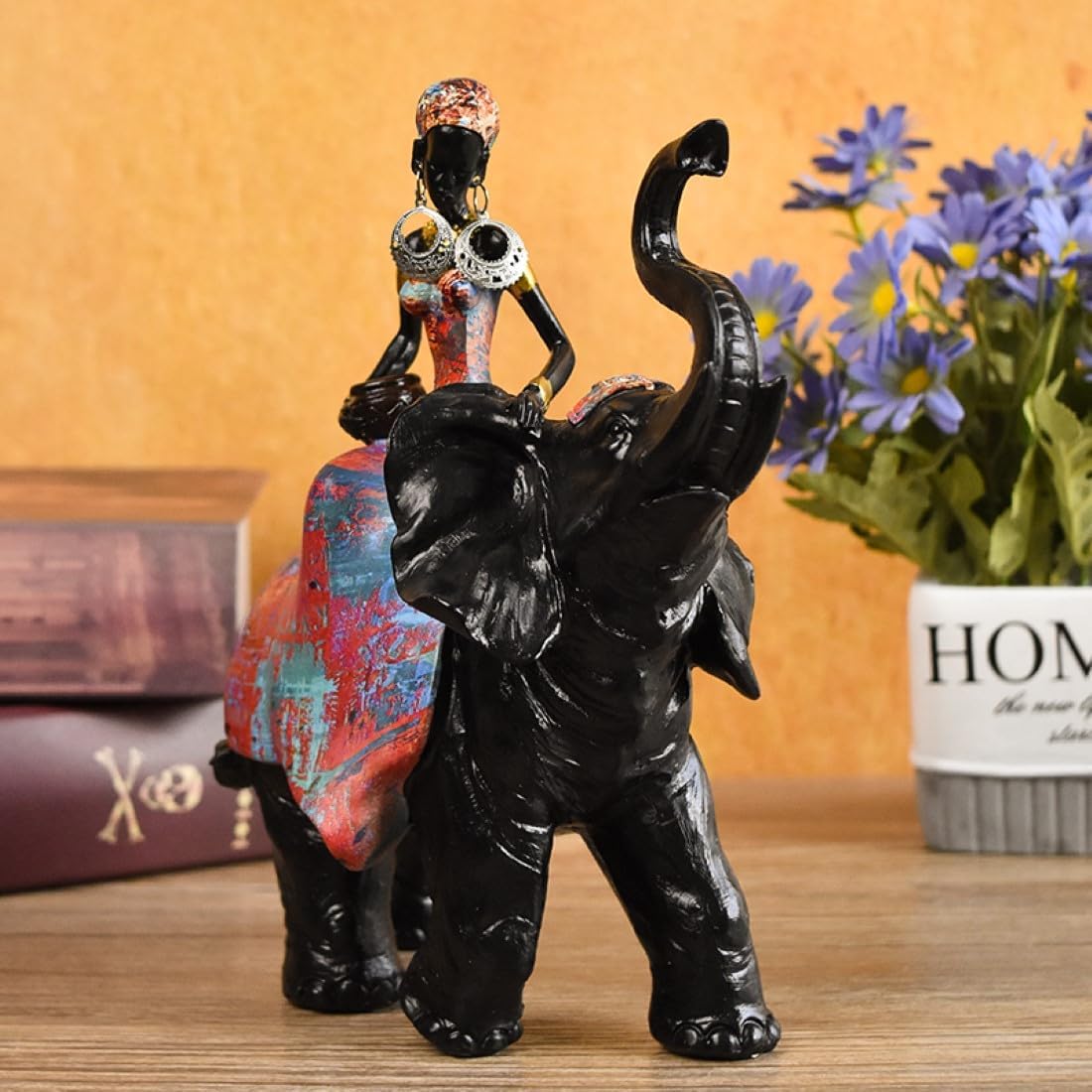 African Tribal Lady and Elephant Decor Statue,Tribal Art for Home Decor,Ideal Vintage - Aesthetic Ornaments for Living Room, Bookshelf, and Table Decor. Perfect Housewarming Gifts for Women