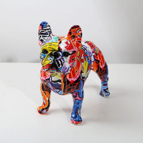 Creativity Modern Colorful French Bulldog Statue Wholesale Graffiti Office Ornaments Printing Resin Dog Home Decor Crafts (FA,25.5x13x24.5CM)