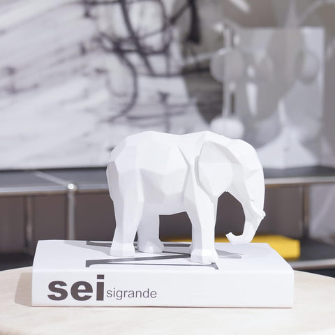 White Elephant Decor Origami Statue - Modern Elefantes Decoracion Casa, Resin Elephant Gift Figurines Decorations for Living Room 6 x 2.25 x 4.5 Inch